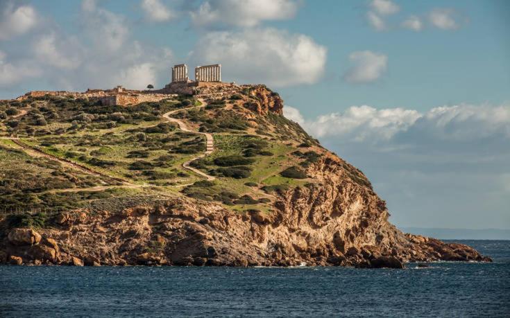 Blue & White Maisonette Over The Sea Near Sounio Sounion Esterno foto